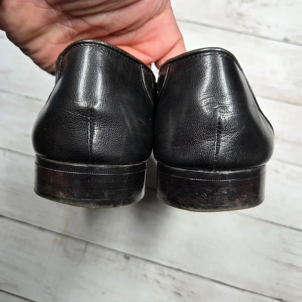 Brassboot Woven Leather Loafers Basketweave Dress Shoe Men 9 Black Made in Italy